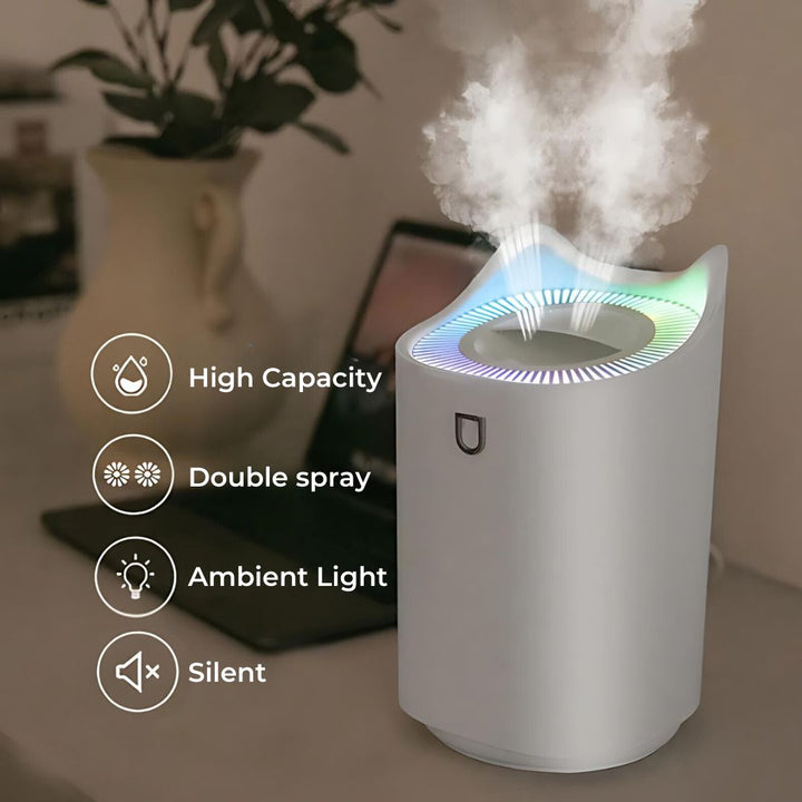 Efficient 101 fl oz ultrasonic humidifier for consistent mist diffusion, promoting better home air quality.