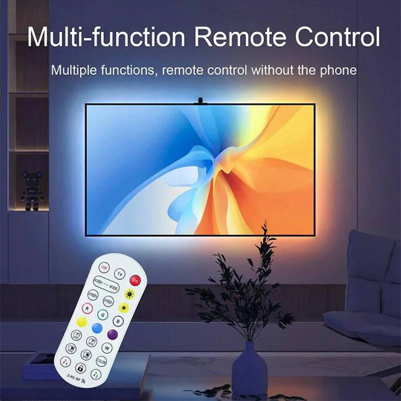 Smart LED strip TV backlight system, creating ambient lighting and a dynamic movie night atmosphere.