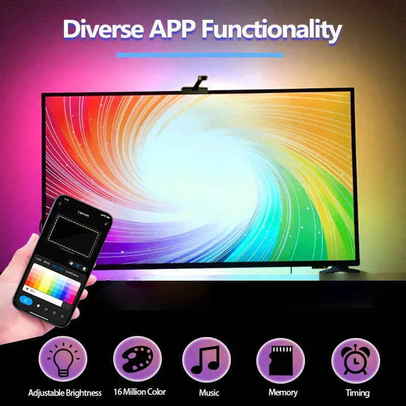 Easy-install LED strip TV backlight with screen sync, perfect for an immersive home entertainment setup.