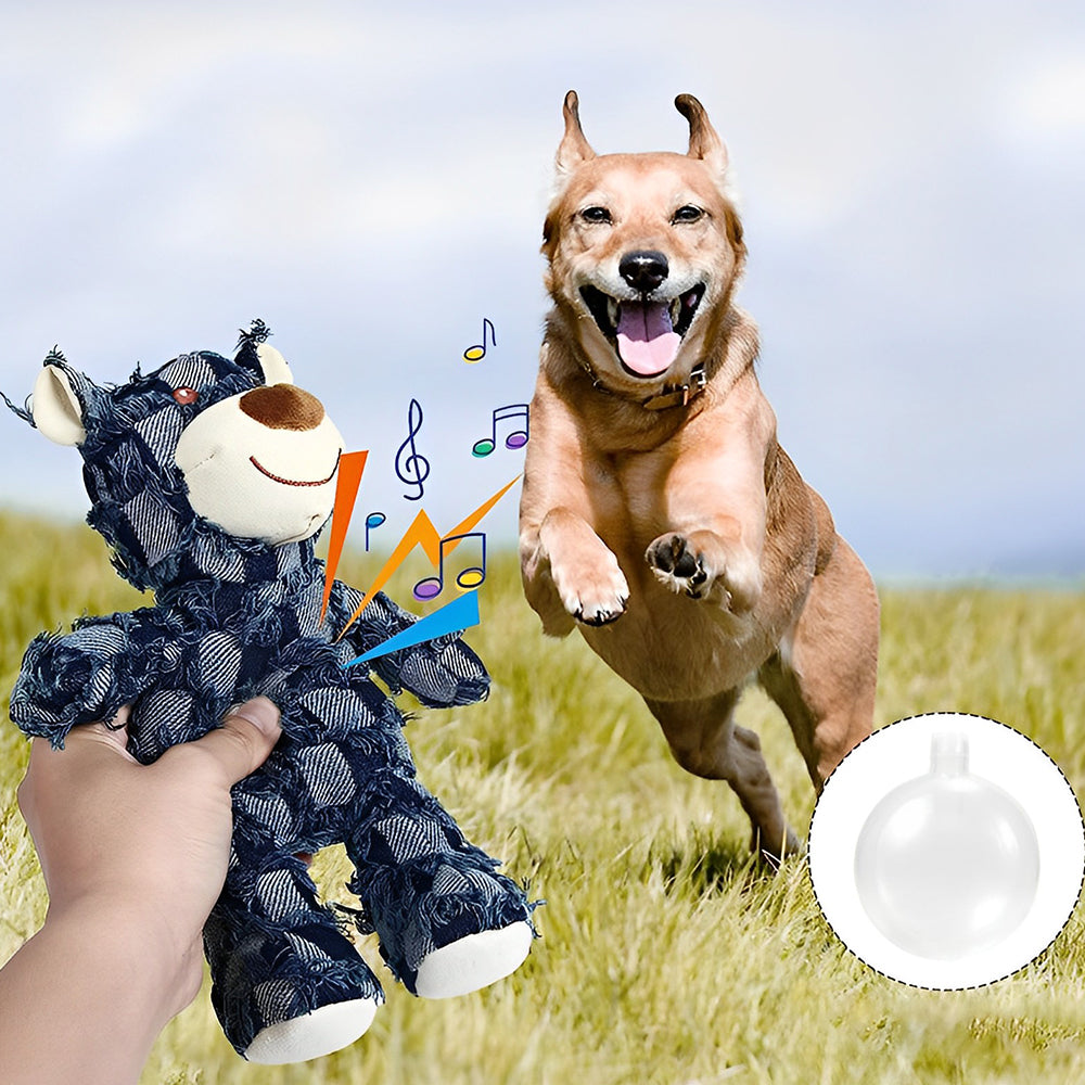 Indestructible plush bear dog toy for aggressive chewers. Durable, safe pet supply.