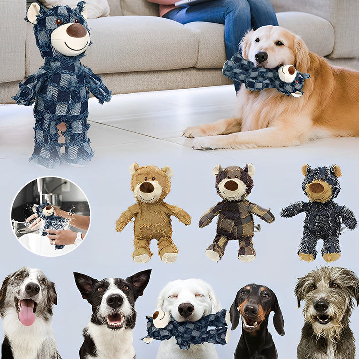 Indestructible bear puppy toy for aggressive chewers. Plush, dental dog toy for medium dogs & puppies.