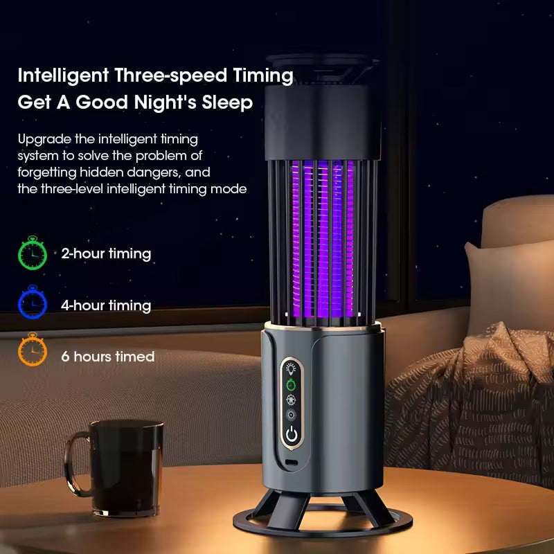 UV insect trap for home, specifically designed to attract and zap mosquitos and other flying bugs with an electric grid.