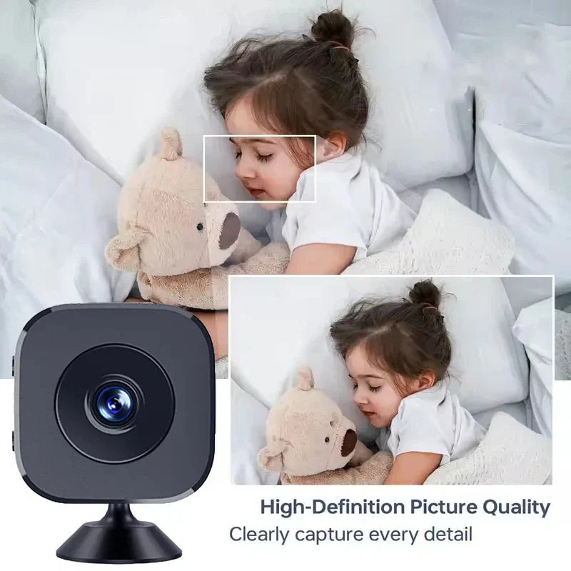 Discreet mini security camera for nursery monitor or home security, 1080p HD.