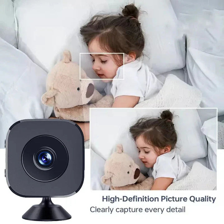 Discreet mini security camera for nursery monitor or home security, 1080p HD.