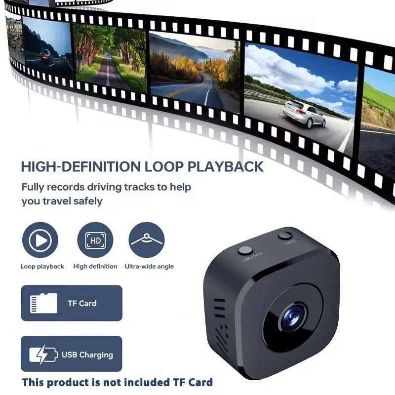 Mini 1080p HD camera with night vision, perfect for remote monitoring & home security.