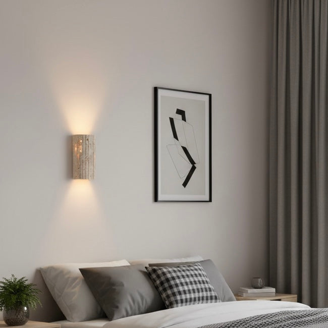 Modern indoor wall sconce, textured finish, warm LED light. Perfect for Scandinavian decor.