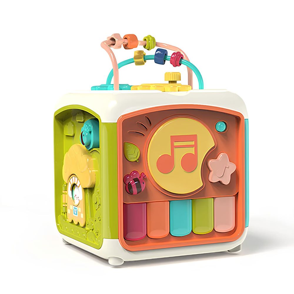 Infant musical activity keyboard drum toy, BPA-free, for baby sensory discovery & fine motor skill development.