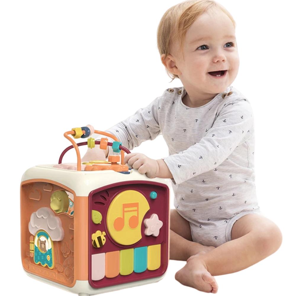 Multi-activity baby keyboard drum toy. Educational musical infant discovery cube for sensory & fine motor learning.