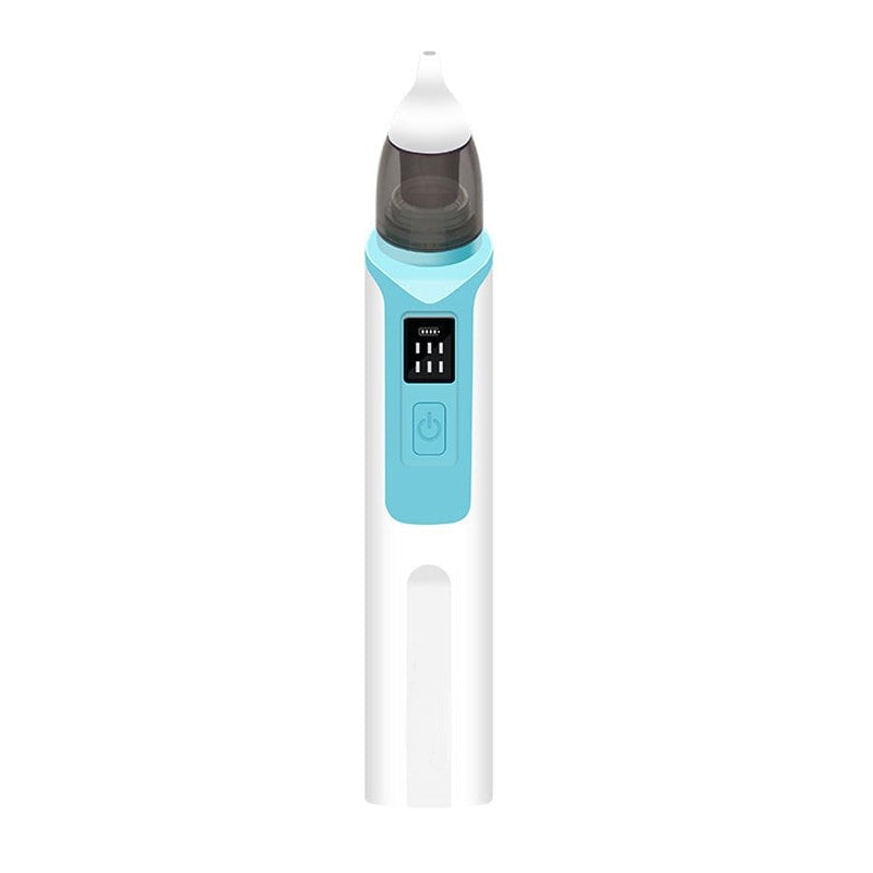 Compact electric nasal aspirator kit for infants. Features gentle suction tips, rechargeable design for baby care.