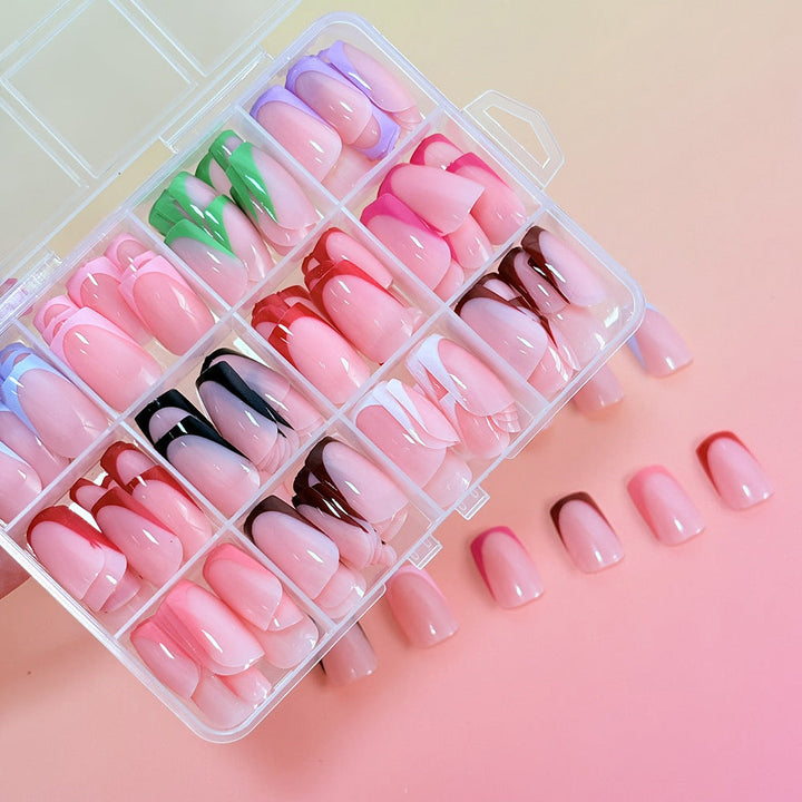 Versatile women's press-on nail set with stylish green designs. Reusable false nails for instant beauty & manicure.