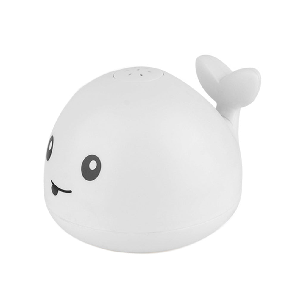 Fun baby bath toy: a whale sprinkler with colorful LED lights & music for engaging water play and sensory stimulation.