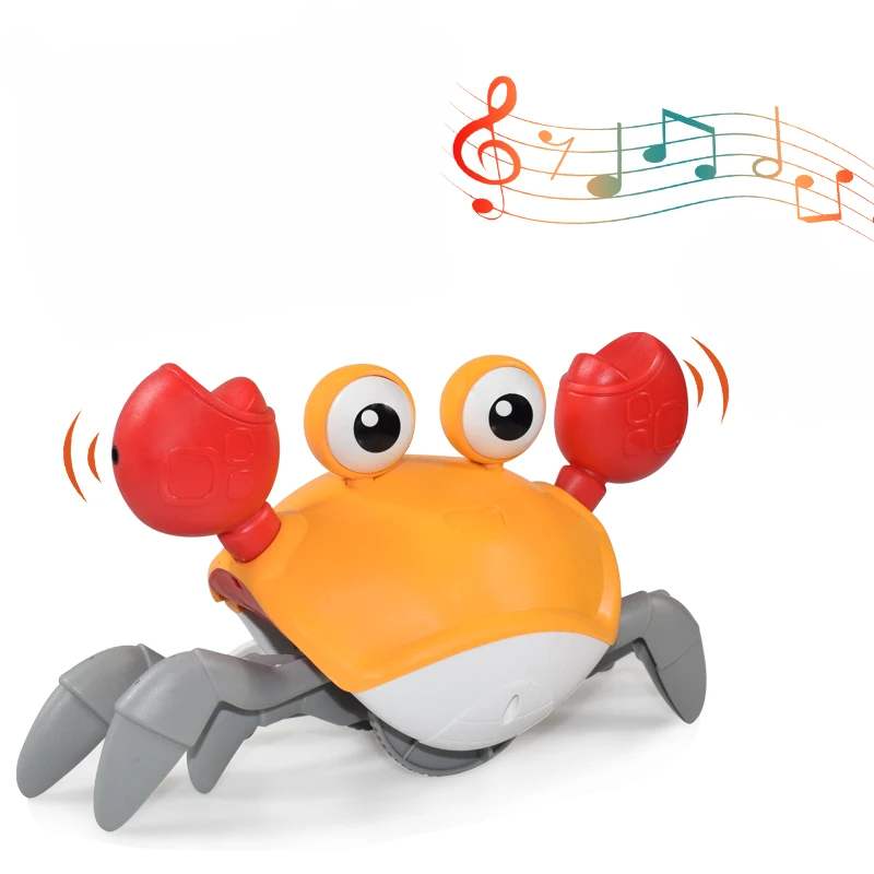 Interactive crawling crab toy with music & light for babies & toddlers. Great for sensory play & infant development.