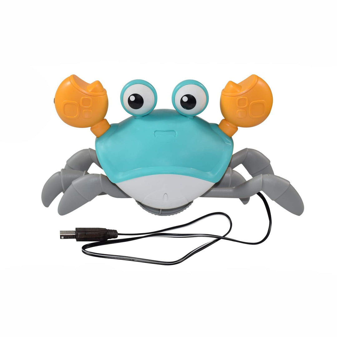 Vibrant crawling crab toy with music & lights, an engaging sensory baby toy. Ideal toddler gift for interactive play.