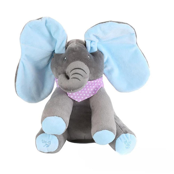 Furry, soft elephant plush toy that talks & plays peek-a-boo, a fun interactive stuffed animal gift for kids.