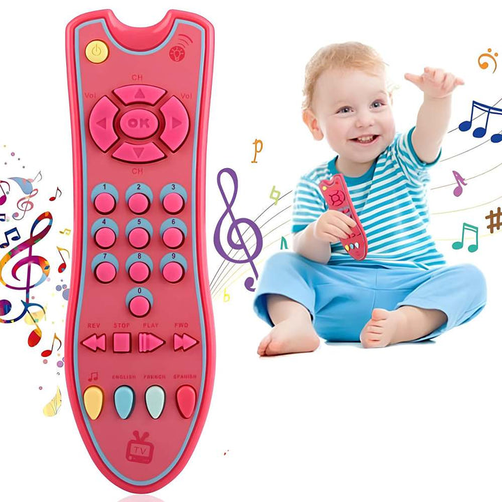 Toddler learning remote control toy with music. Interactive buttons, lights & sounds for early childhood development.