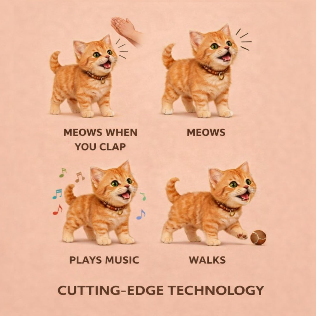 Playful interactive plush cat toy with realistic movements, stimulating children's imagination & learning.