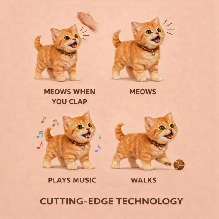 Playful interactive plush cat toy with realistic movements, stimulating children's imagination & learning.