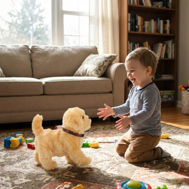 Electronic robot puppy with realistic movements and sounds, an interactive toy for kids that barks and walks like a real dog.