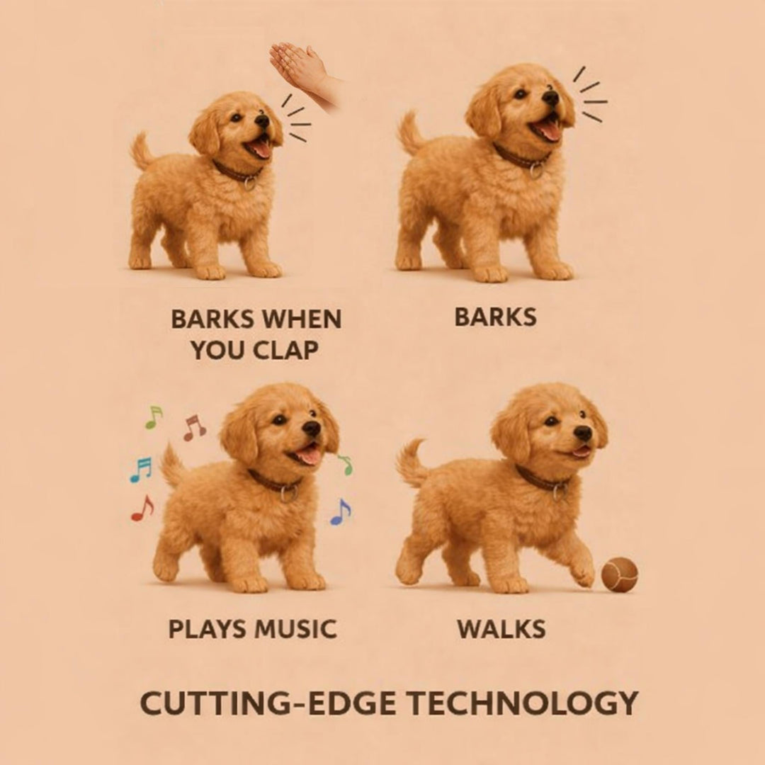 Lifelike robot puppy toy, an interactive companion for children, featuring realistic movements and barking sounds.