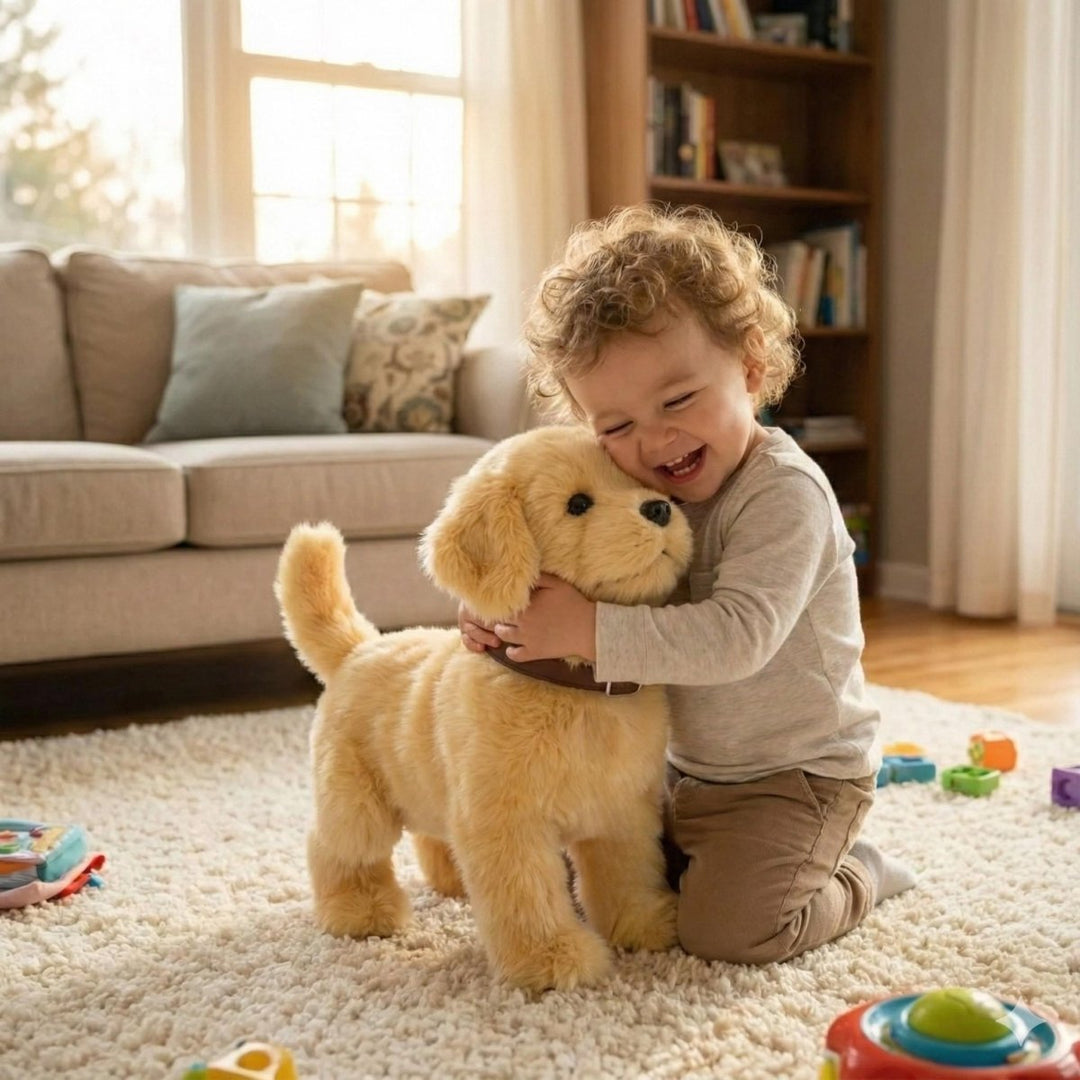 Soft interactive robot puppy, a delightful children's electronic pet that walks, barks, and encourages imaginative play.