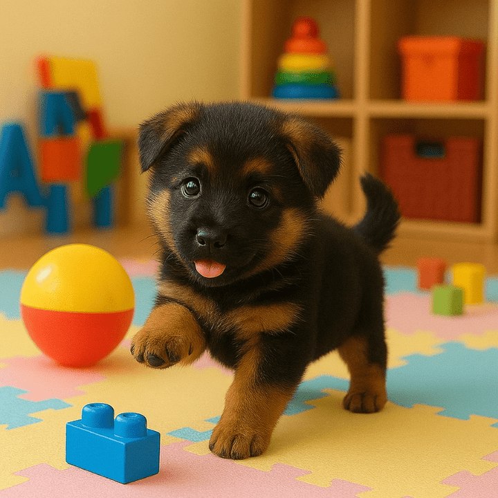 Close-up of an adorable electronic pet robot puppy, highlighting its realistic design and playful features.