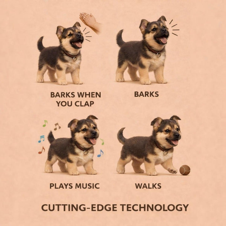 Dynamic interactive robot puppy in action, demonstrating its realistic movements and responsive play.