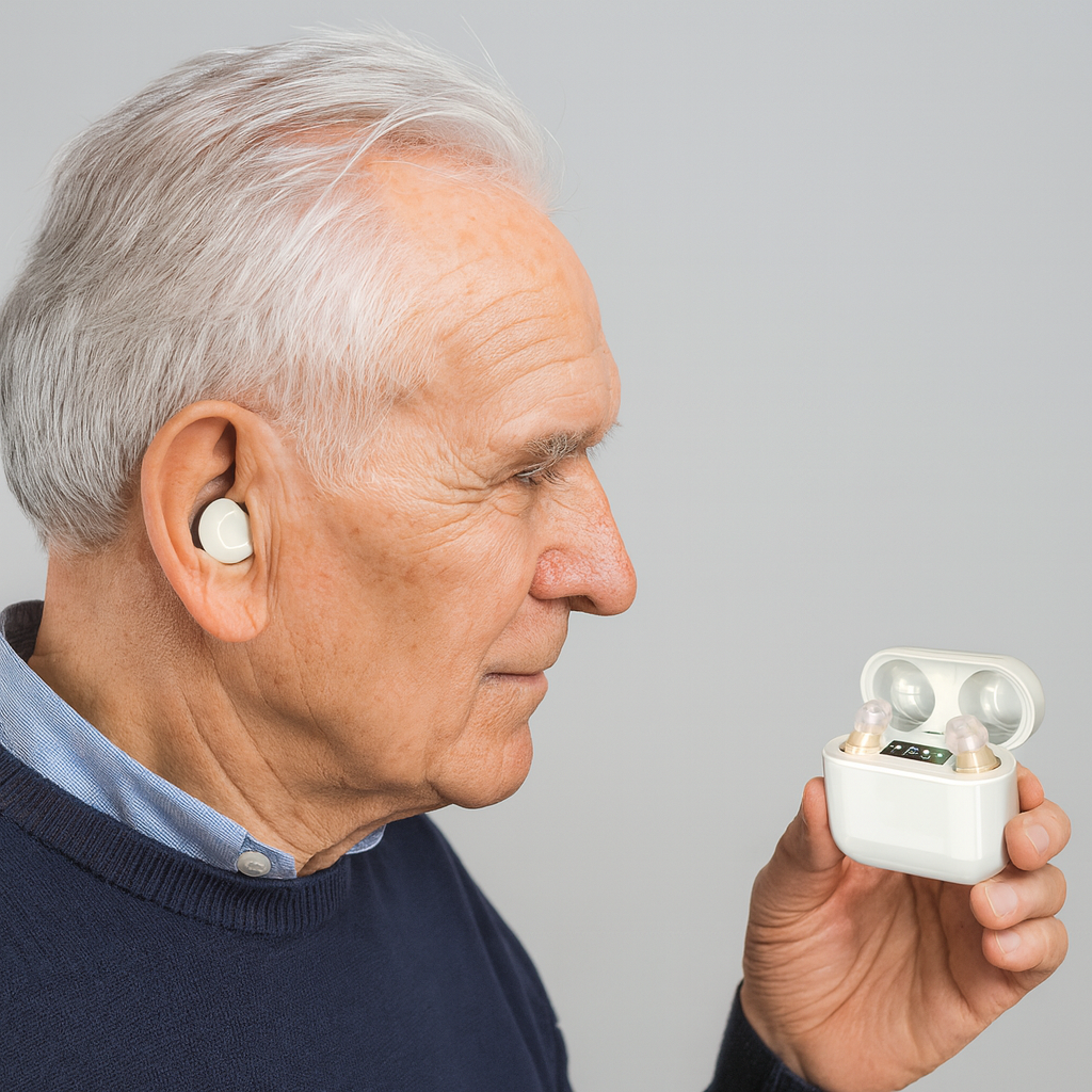 Invisible hearing aid for discreet daily use, providing comfortable auditory enhancement & clear sound.