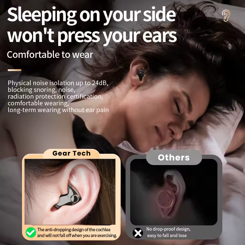 Durable waterproof sleep earbuds, wireless and comfortable for active and peaceful use.