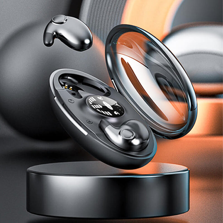 Waterproof invisible sleep earbuds, long battery life, portable audio for travel and active lifestyles.