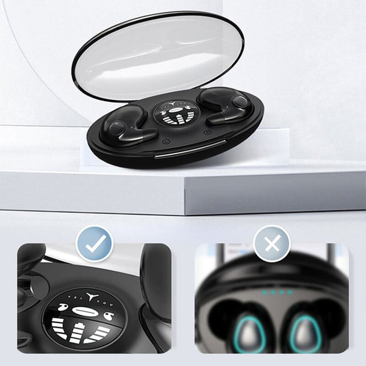 Long battery invisible wireless sleep headphones, portable Bluetooth earbuds for all-night comfort.