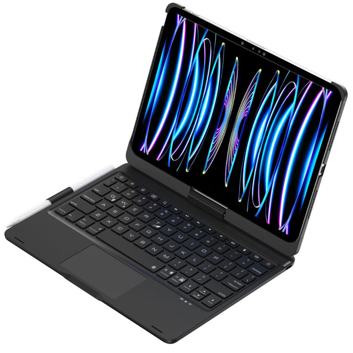 Productivity tool: iPad keyboard case with backlit keys, multi-touch trackpad, & robust build.