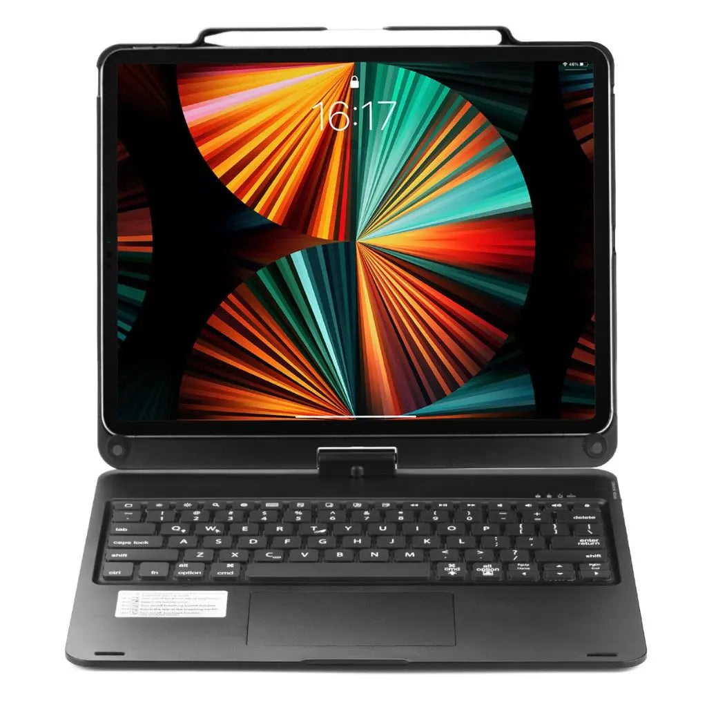Modern iPad keyboard case featuring bright backlit keys and an integrated precision trackpad.
