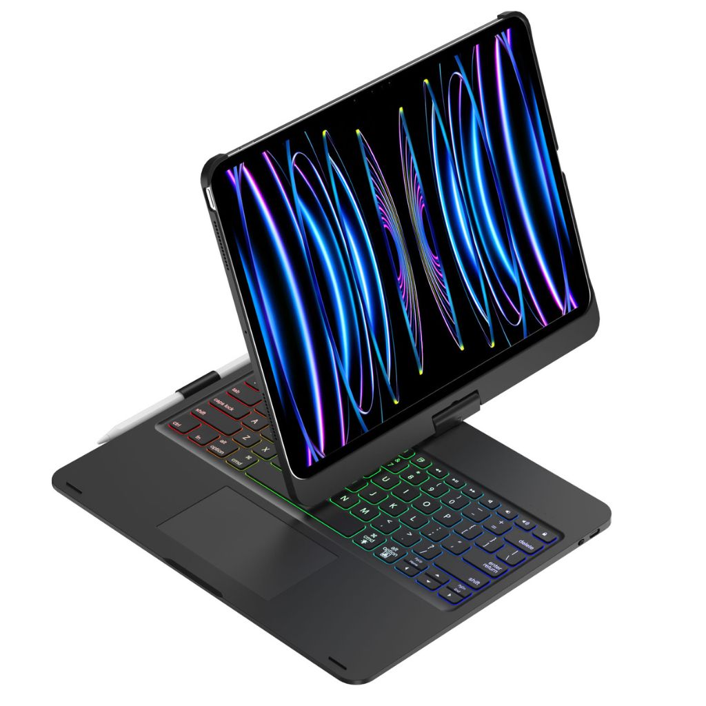 Professional iPad accessory: keyboard case with backlit keys & a large, precise trackpad.