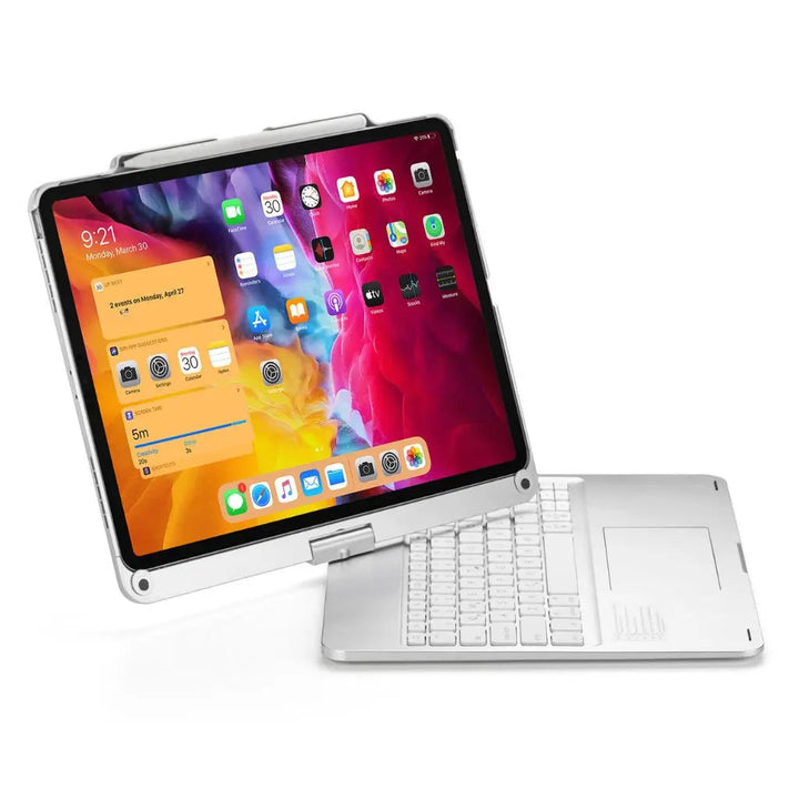 Robust iPad keyboard case featuring bright backlit keys, precision trackpad, & shock defense.