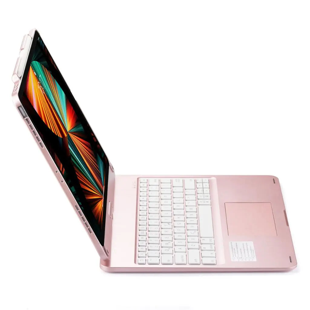 Protective iPad keyboard case with quiet backlit keys and a multi-touch precision trackpad.