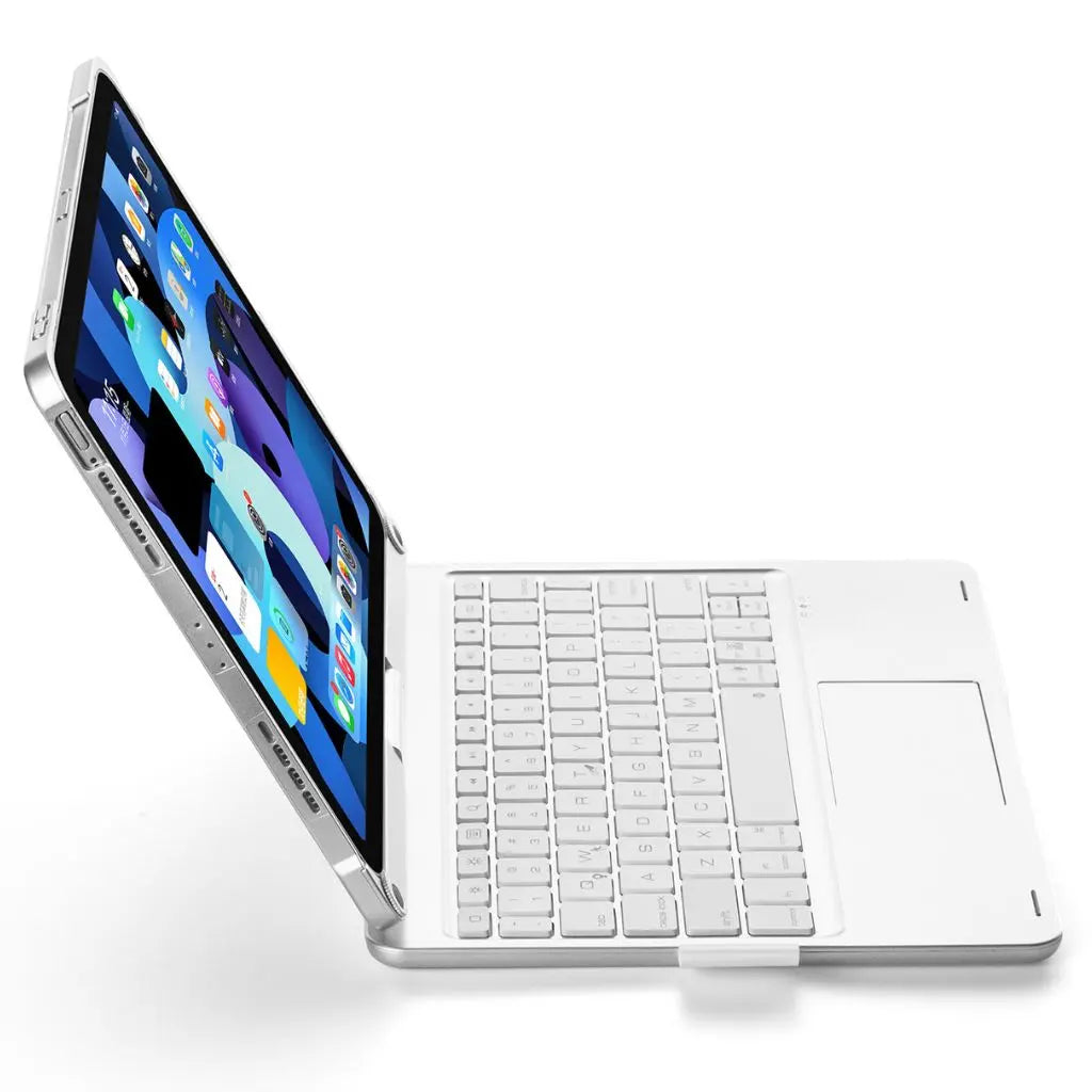 Flexible iPad keyboard case with backlit keys, precision trackpad, & durable protective shell.