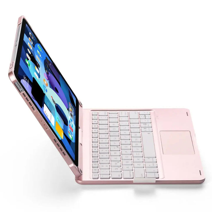 Slim iPad keyboard case with backlit keys, multi-touch precision trackpad, & robust protection.
