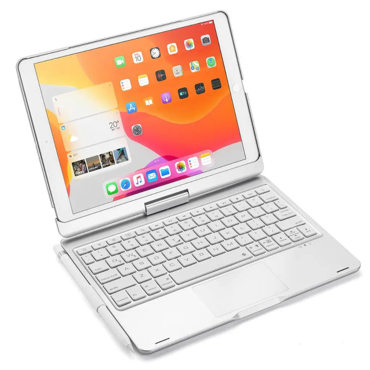 On-the-go iPad workstation: backlit keyboard case with responsive precision trackpad.