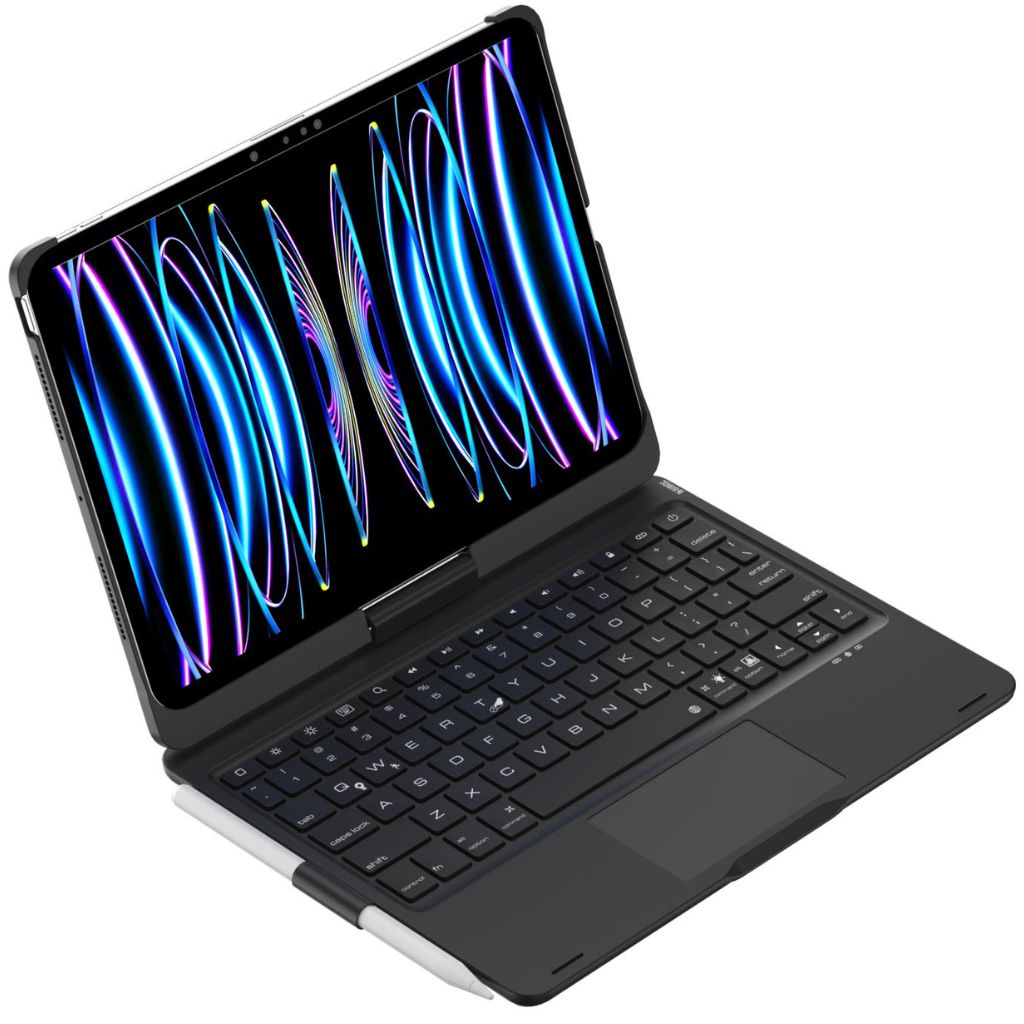 Slim iPad accessory: keyboard case with backlit keys, precision trackpad & protective shell.