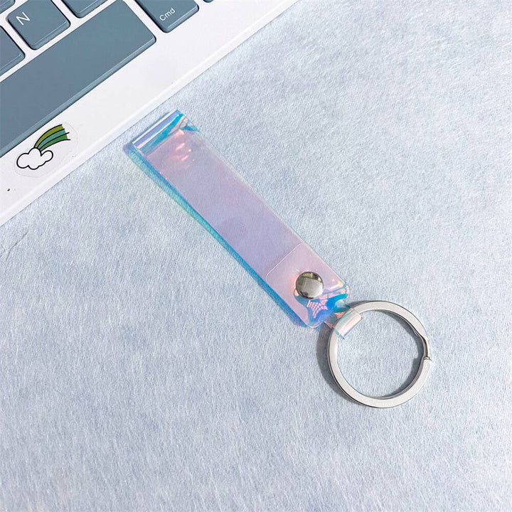 Vibrant iridescent acrylic keychain for keys or as a stylish bag charm.