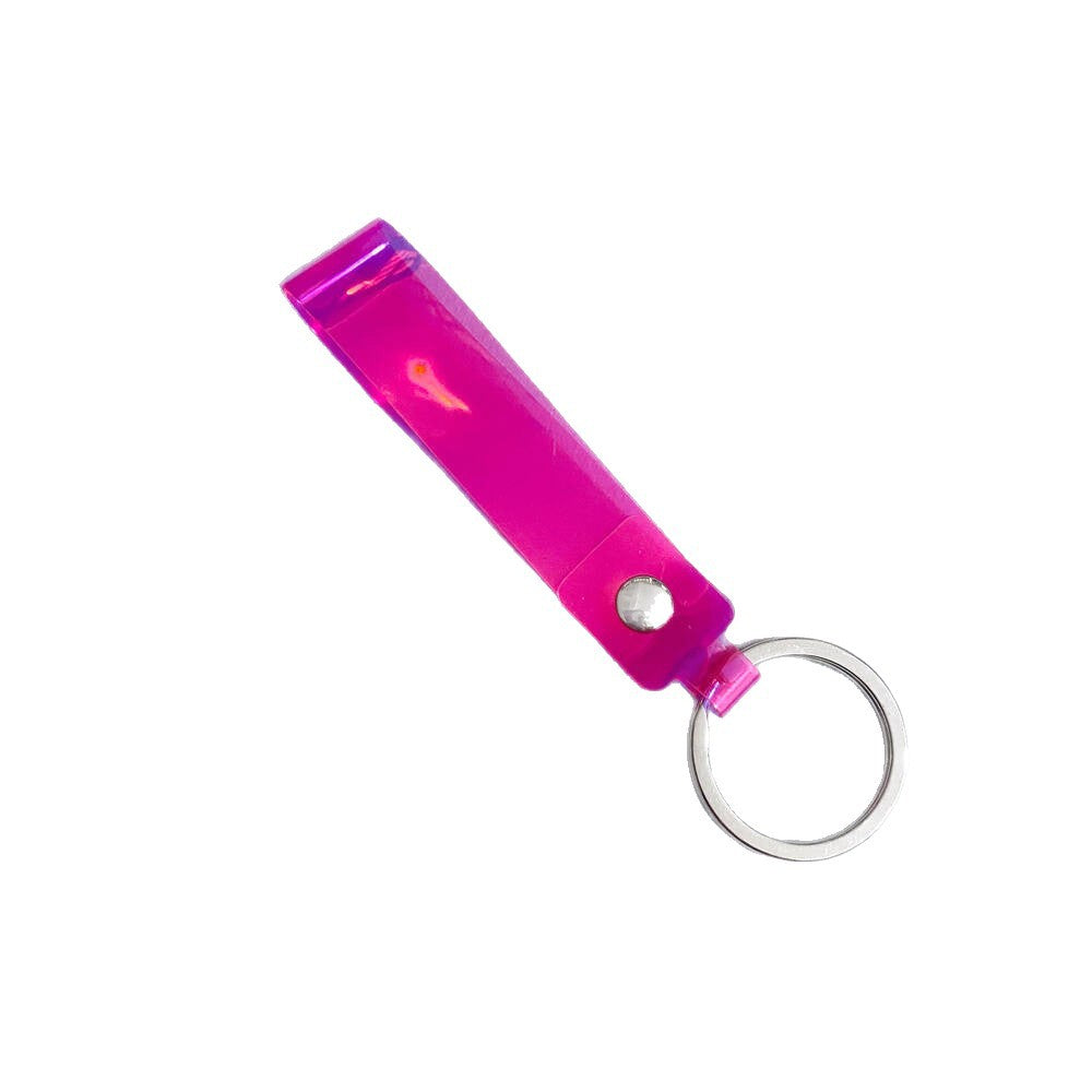 Reflective iridescent acrylic keychain, a unique and colorful accessory.