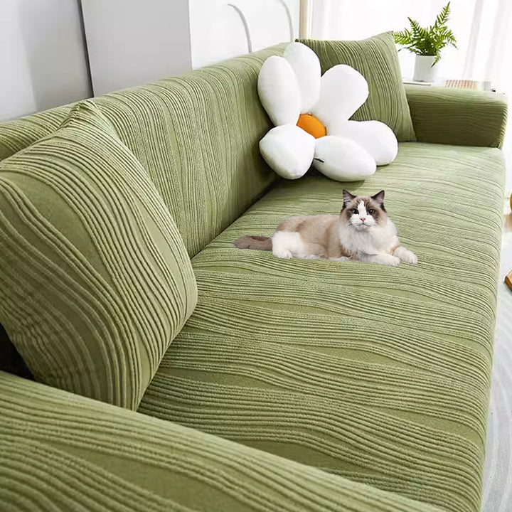 Textured jacquard elastic sofa cover, a robust anti-scratch solution for family living rooms.