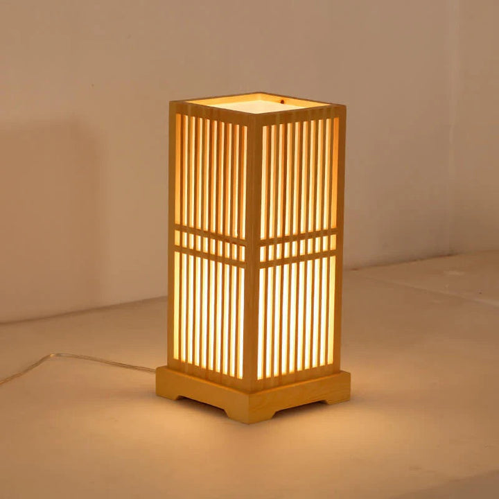 Natural bamboo & wood table lamp. Japanese tatami style for serene zen decor and soft lighting.