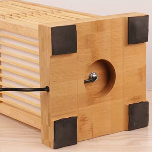 Modern tatami style table lamp. Wooden base with an intricate bamboo shade, enhancing natural home decor.