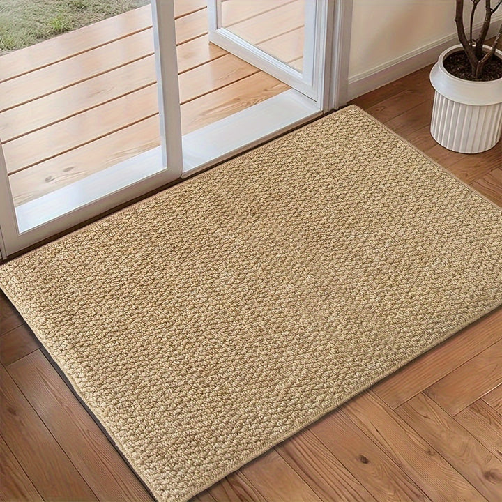 Floor protection jute-look mat. Soft, absorbent, non-slip entryway rug for indoor/outdoor durability.