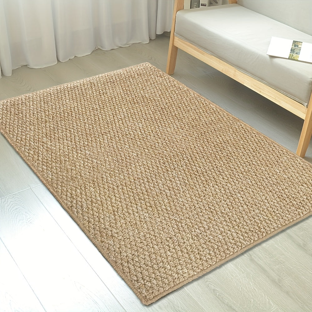Soft touch jute-look indoor/outdoor mat. Durable, absorbent, non-slip entryway floor protection.