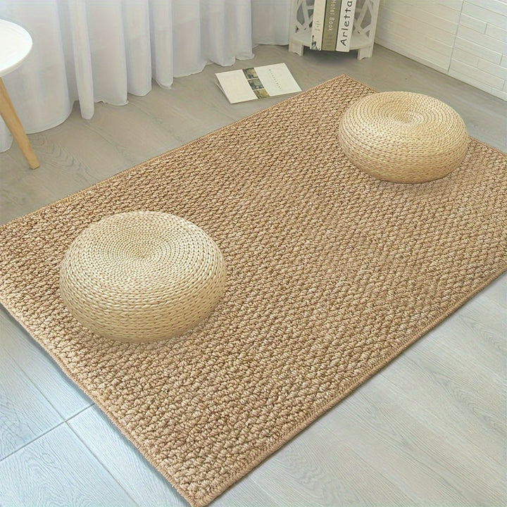 Modern jute-look home decor mat. Absorbent, non-slip, durable door mat for stylish entryways.