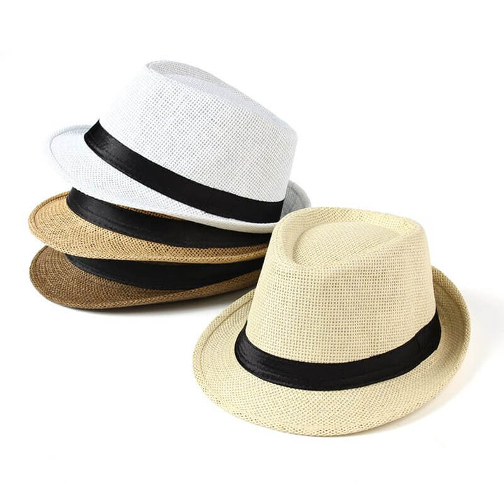 Khaki classic trilby summer hat, lightweight unisex design for sun protection & travel.