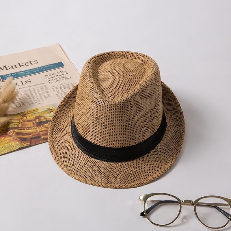 Black unisex lightweight trilby hat, a classic summer fashion accessory for style & sun safety.