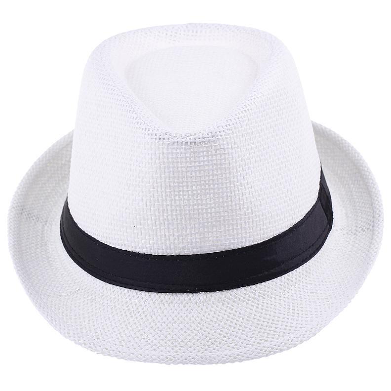 White classic summer trilby hat, lightweight and versatile unisex design for beach and travel.